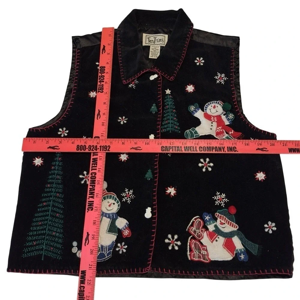 TanTrums Black Velvet Snowman Christmas Vest Women's Size M Ugly Sweater Party